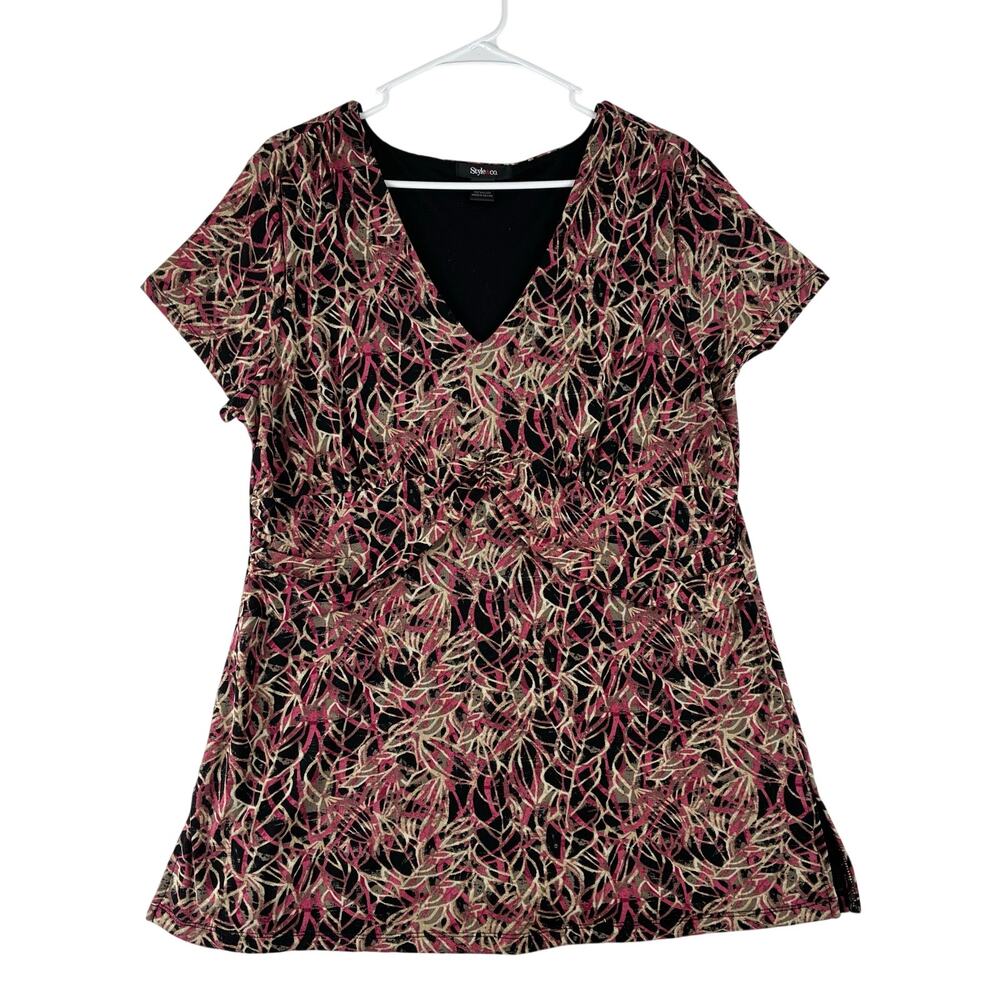Style&Co Babydoll Y2K Top Women’s XL Abstract Print 100% Nylon Feminine Mother